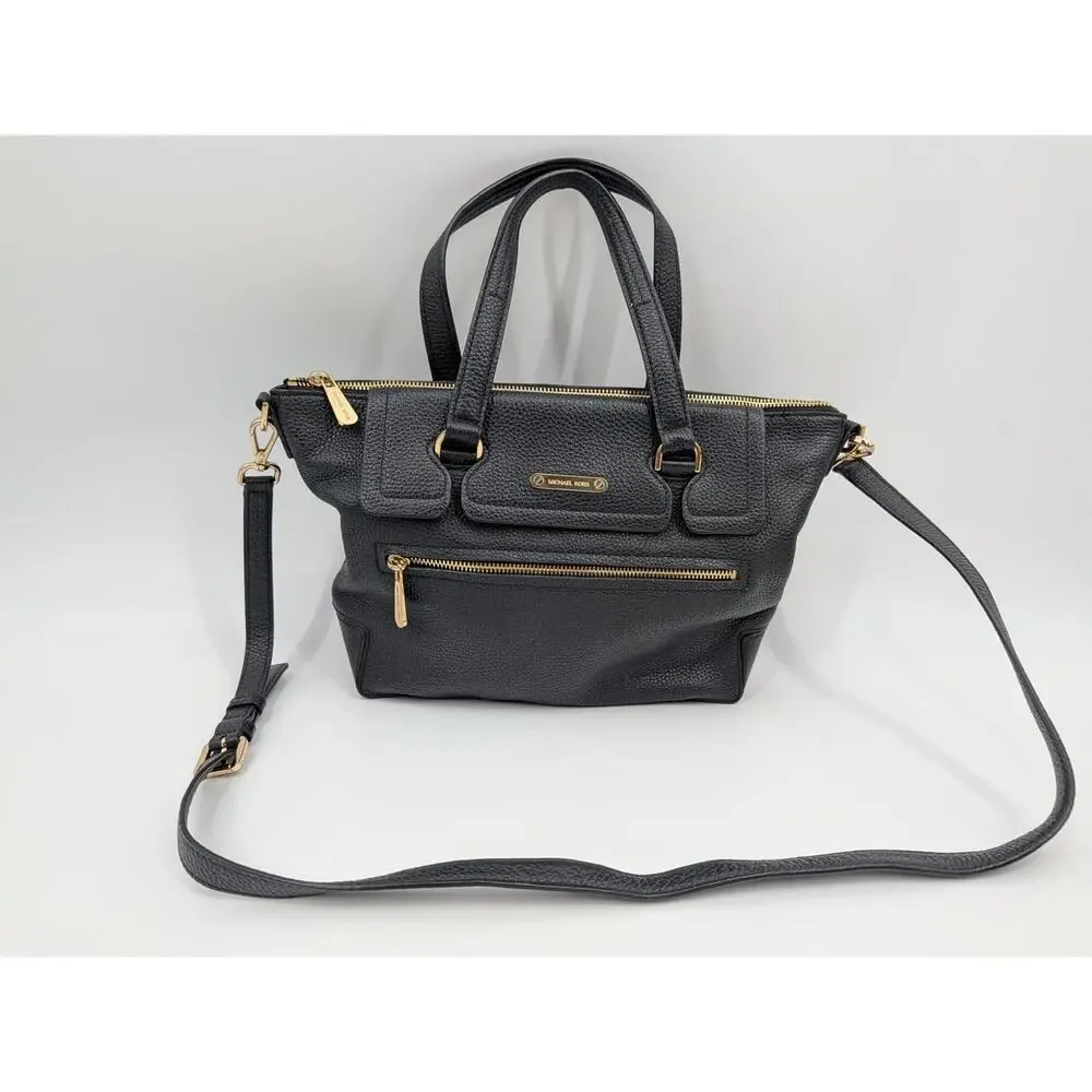 Michael Kors Black Pebbled Leather Satchel Crossbody Shoulder Bag Gold Hardware